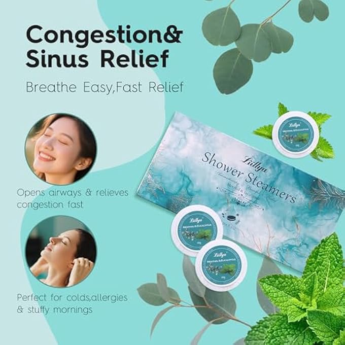 Liillya Shower Steamers Aromatherapy 8 Packs Shower Bombs with Natural Essential Oil Home SPA Vapor Shower Tablets Stress Relief Self Care Relaxation Birthday Gifts for Women, Men Eucalyptus & Mint - Image 3